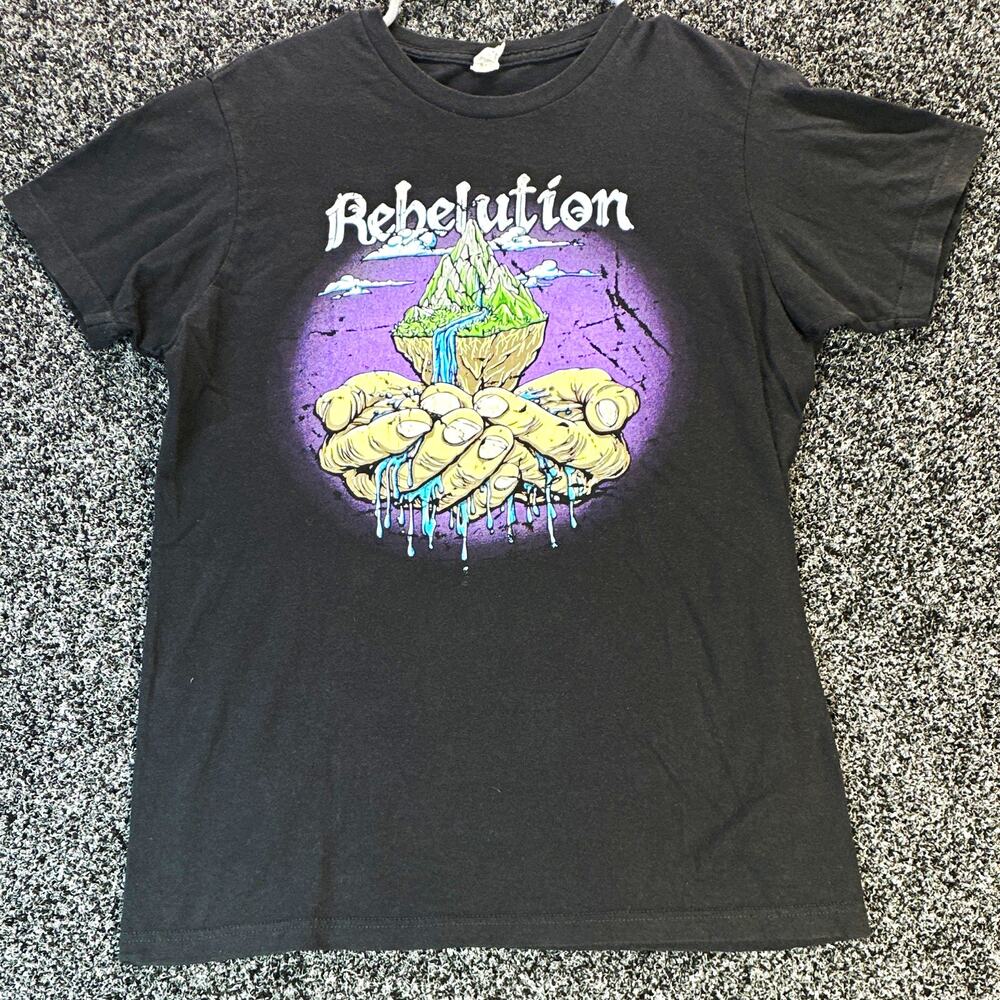 Rebelution Band T Shirt Mens Medium Black Reggae Rock Graphic Distressed Tee